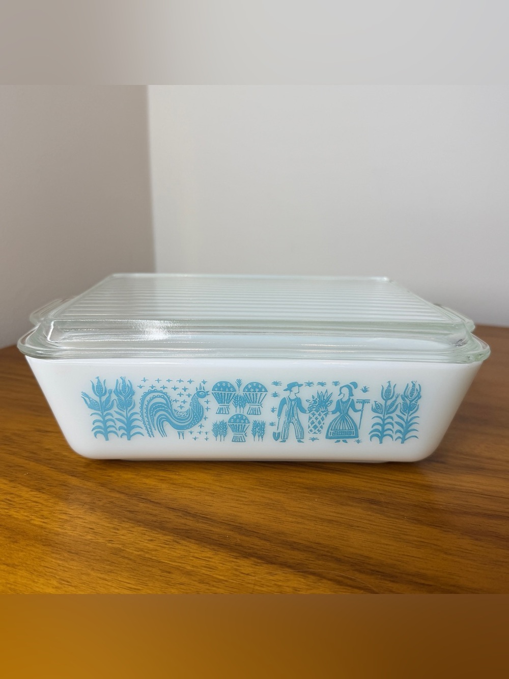 Pyrex Refrigerator Dish Amish Butterprint 503 / 503-C Lid Casserole Vintage Teal